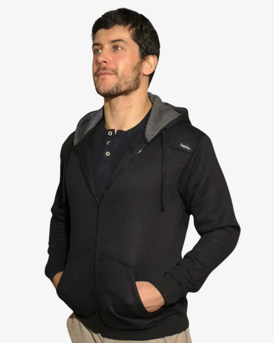 SUDADERA CON CAPUCHA Y CREMALLERA Carbono