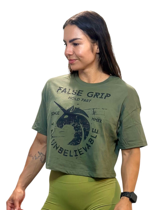 Crop T-Shirt Oversize UNICORN | Military Green