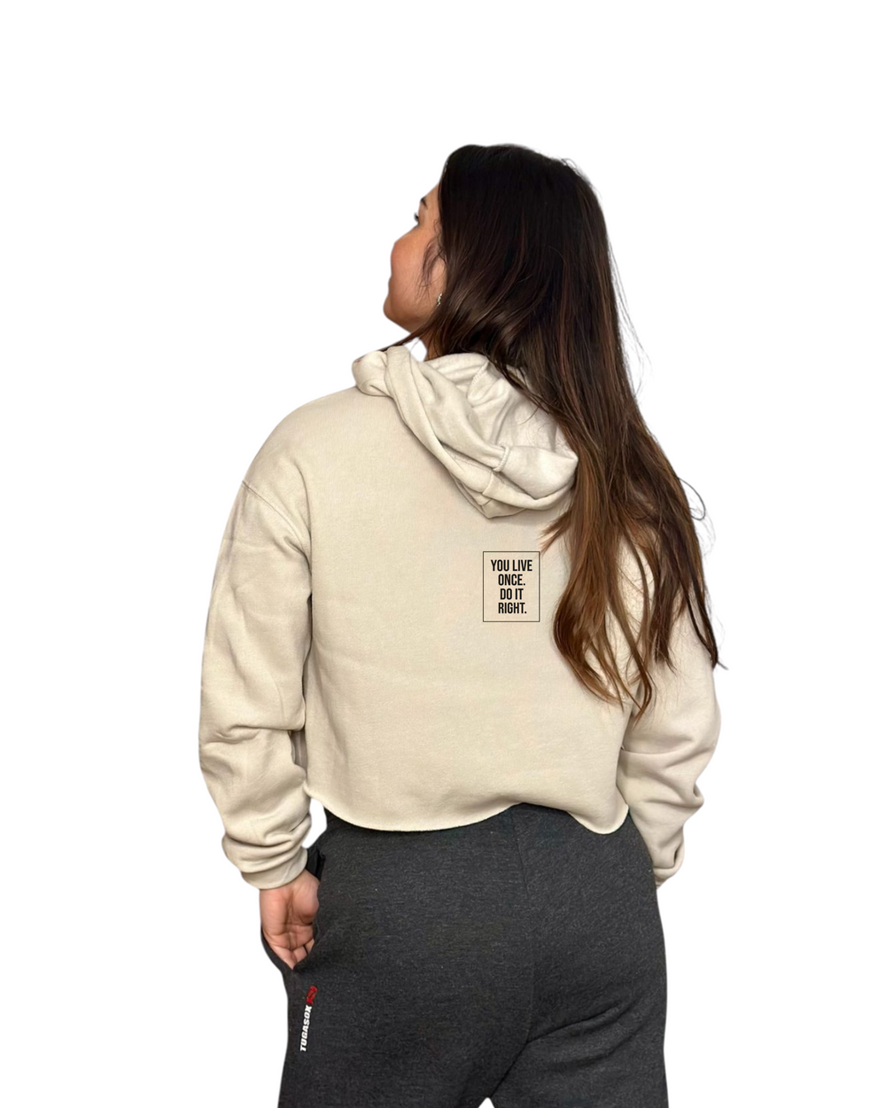 MOVE.EASY - LIFE. Crop Hoodie | Sand