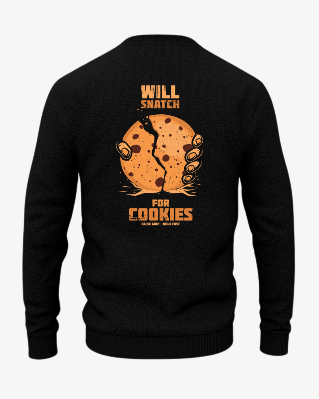 Sudadera negra con texto "SNATCH FOR COOKIES"