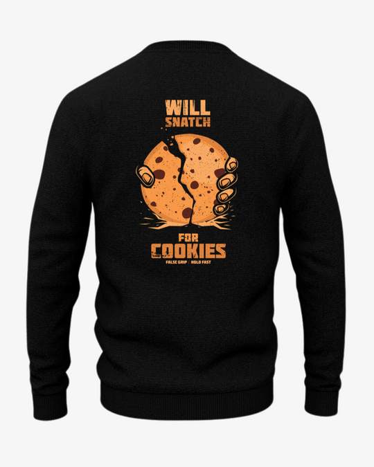 Sudadera negra con texto "SNATCH FOR COOKIES"