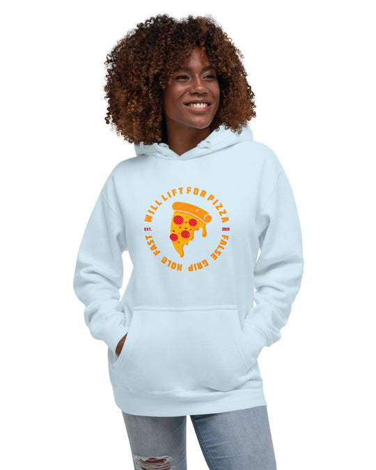 hoodie unissexo will lift for pizza sky frente