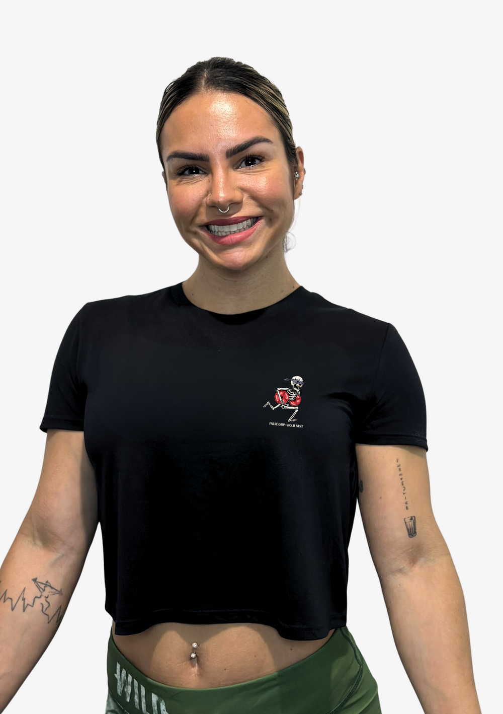 Crop T-Shirt "Borrowed Gains" – Preta (Belly Free)
