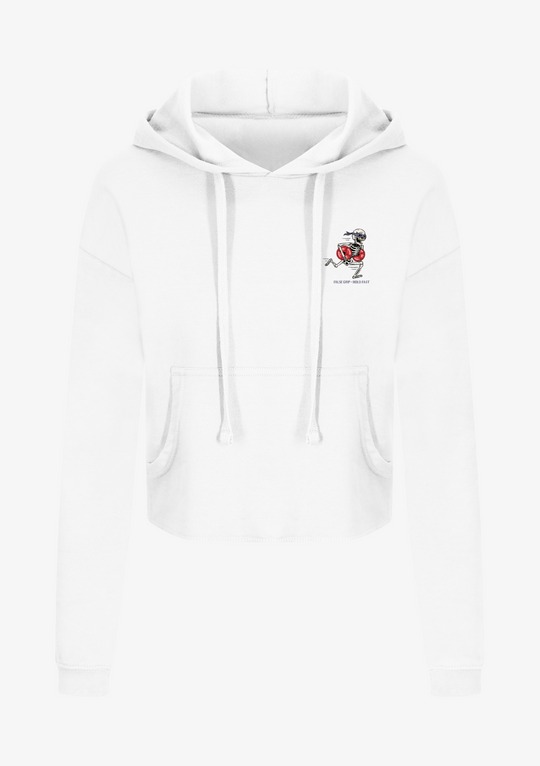 CROP HOODIE oversize "Borrowed Gains" – Arctic White