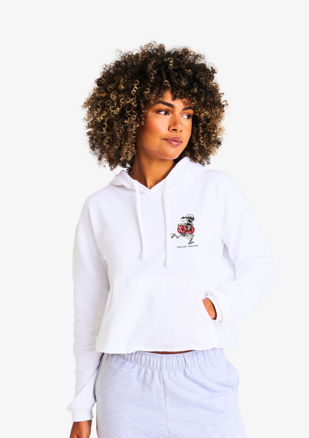 CROP HOODIE oversize "Borrowed Gains" – Arctic White