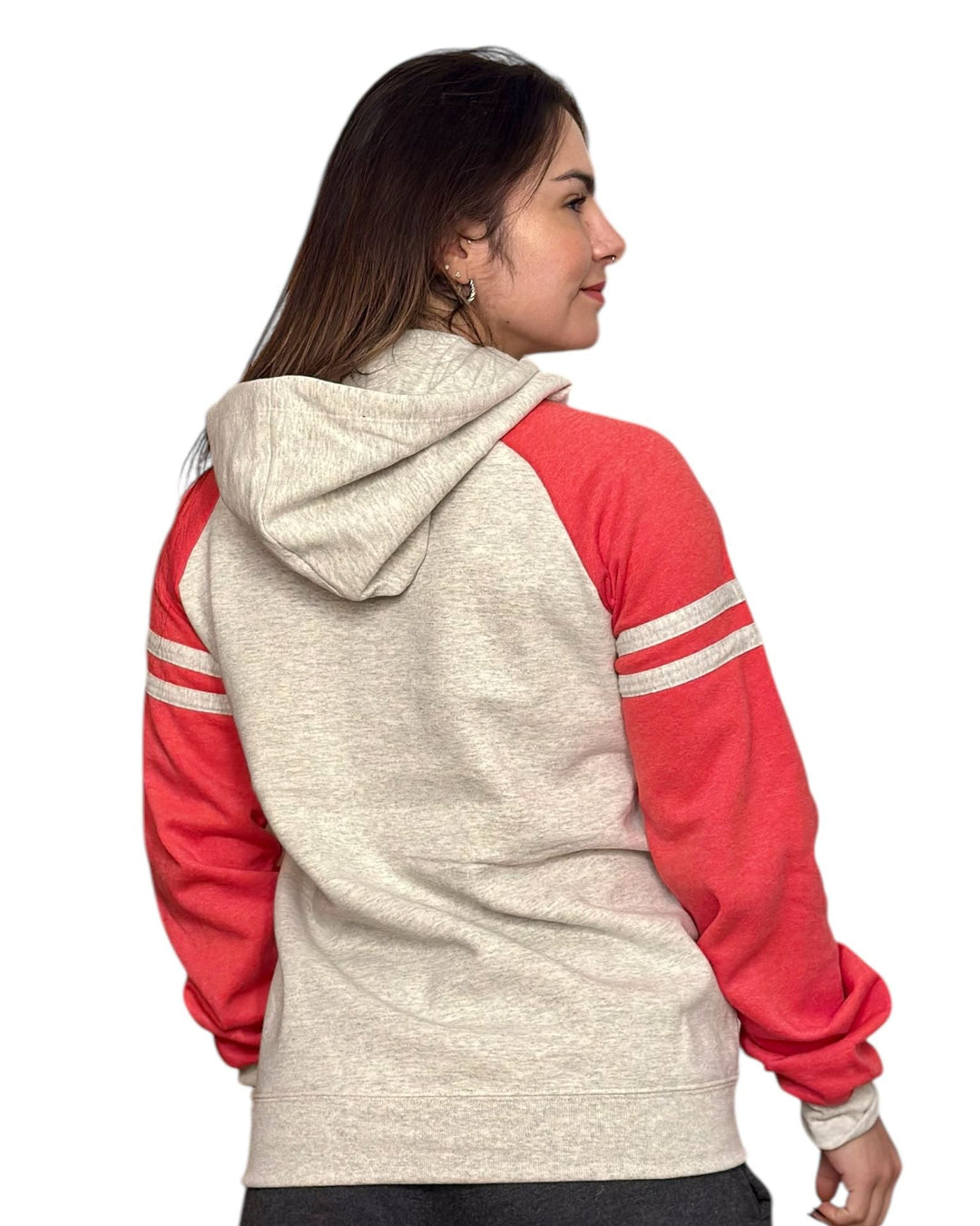 Hoodie Unissexo Retro Varsity – Red Stripes Costas