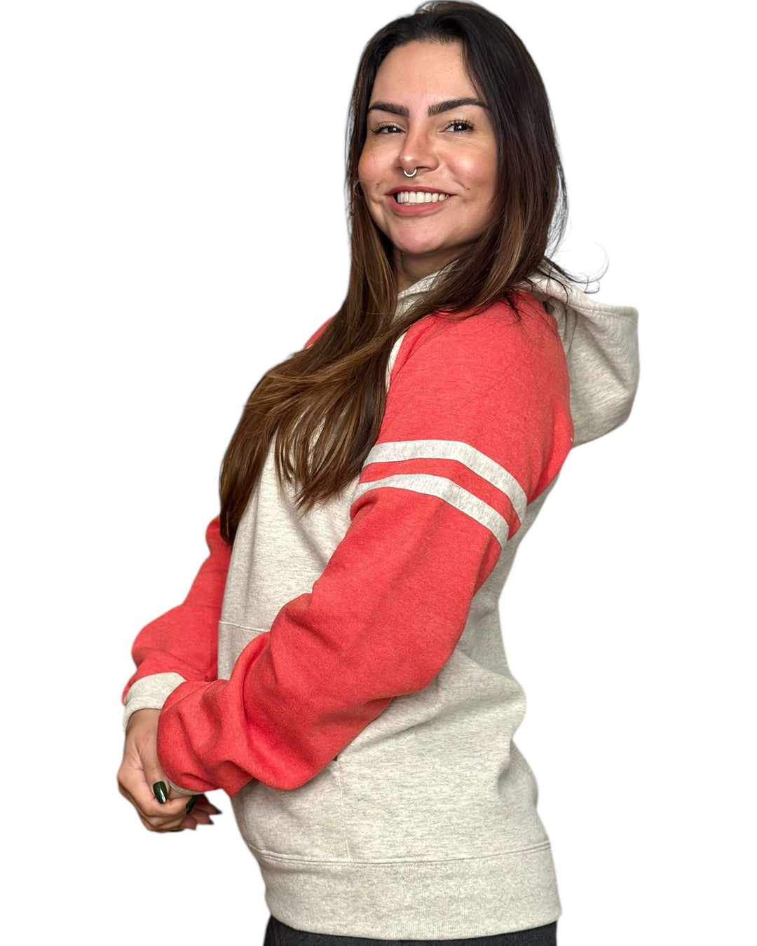 Hoodie Retro Varsity – Red Stripes Lateral