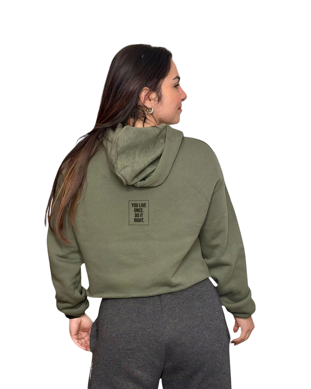 MOVE.EASY - LIFE. Crop Hoodie | Olive