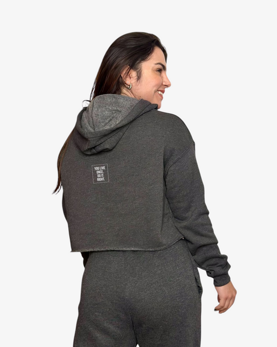 MOVE.EASY - LIFE. Crop Hoodie | Charcoal