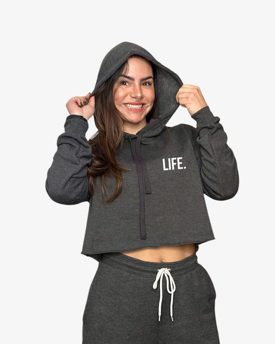 MOVE.EASY - LIFE. Crop Hoodie | Charcoal