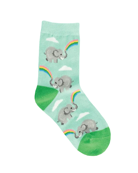 Meias End of the Rainbow - Criança da Socksmith em verde-água, com padrão de elefantes, arco-íris e nuvens.