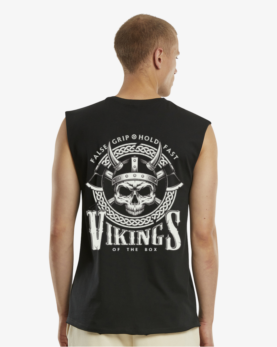t-shirt sem mangas preta design vikings of the box
