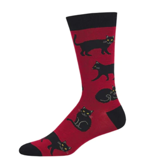 Black Cat - Dark Red - Men Crew socks