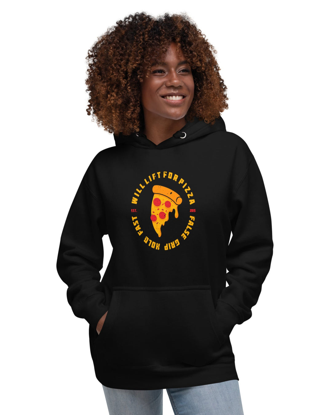 WILL LIFT FOR PIZZA HOODIE BLACK FRENTE