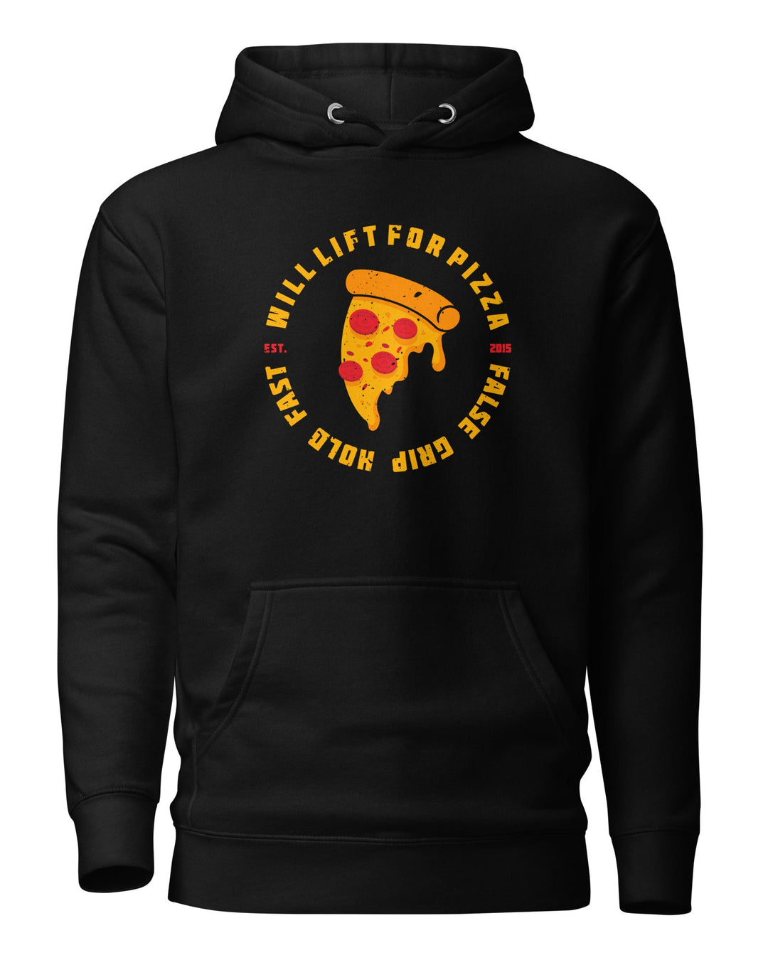 WILL LIFT FOR PIZZA HOODIE BLACK FRENTE DESIGN