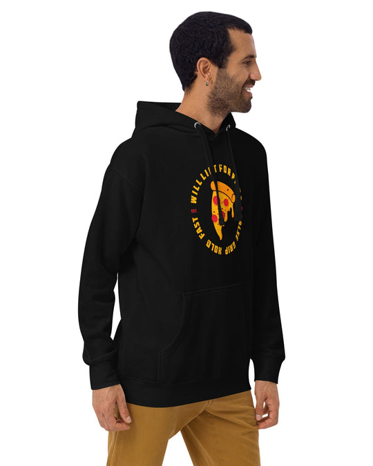 WILL LIFT FOR PIZZA HOODIE BLACK FRENTE LAT