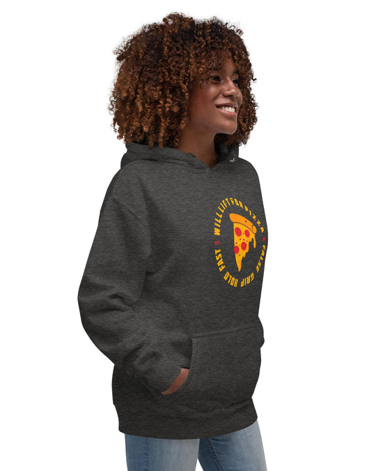 WILL LIFT FOR PIZZA HOODIE CHARCOAL FRENTE LAT