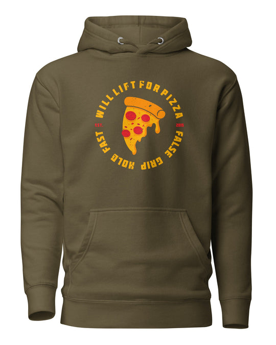 WILL LIFT FOR PIZZA HOODIE MILITAR  FRENTE