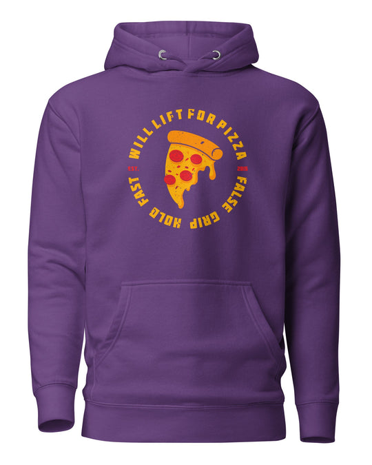 WILL LIFT FOR PIZZA HOODIE PURPLE  FRENTE