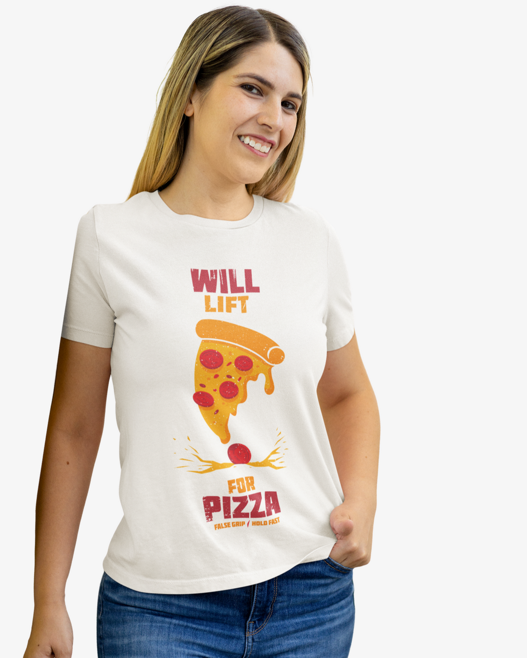 T-Shirt feminina WILL LIFT FOR PIZZA | White