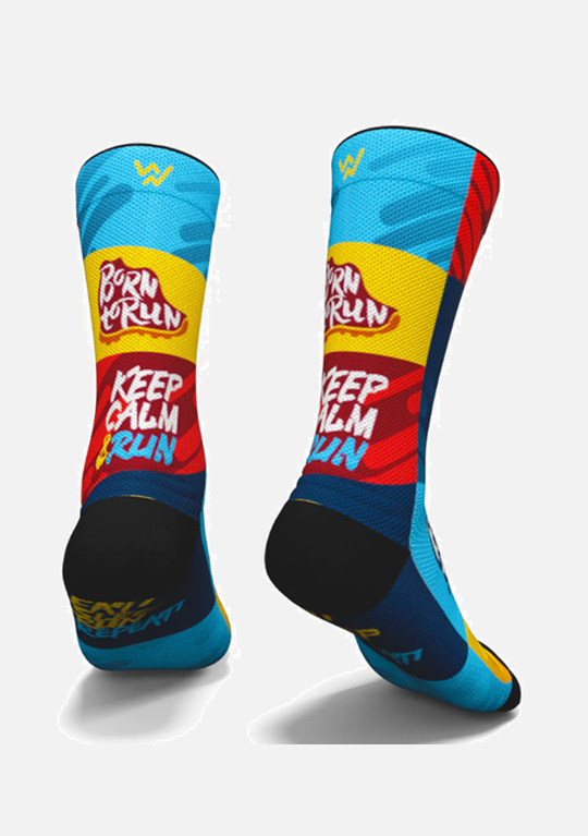 Meias UNISSEXO Born to Run (azul/vermelho)