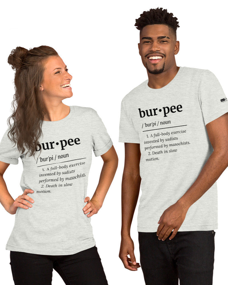 burpee definition unisex tee front l grey