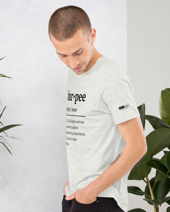 burpee definition unisex tee front lat grey