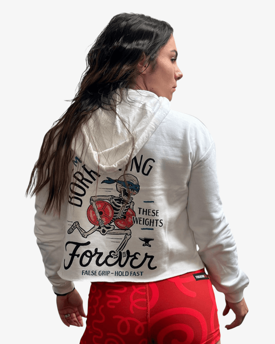 Crop hoodie Forever Gains | Arctic White - TugaSox Fitness Store