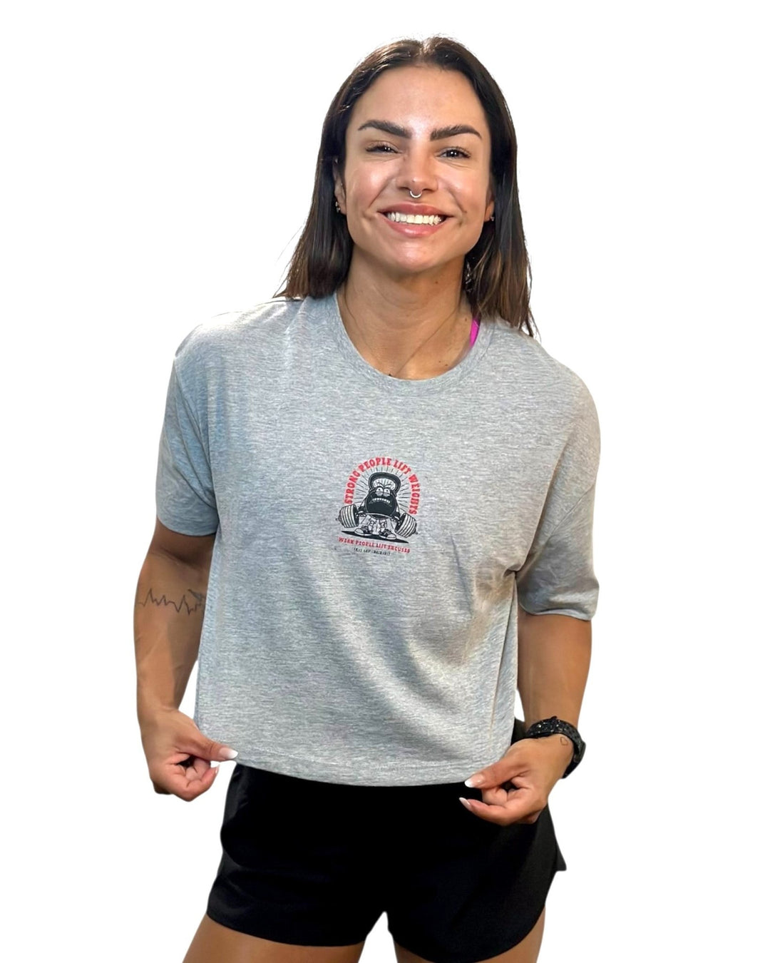 Crop T-Shirt Oversize STRONG PEOPLE | Light Grey - TugaSox Fitness Store