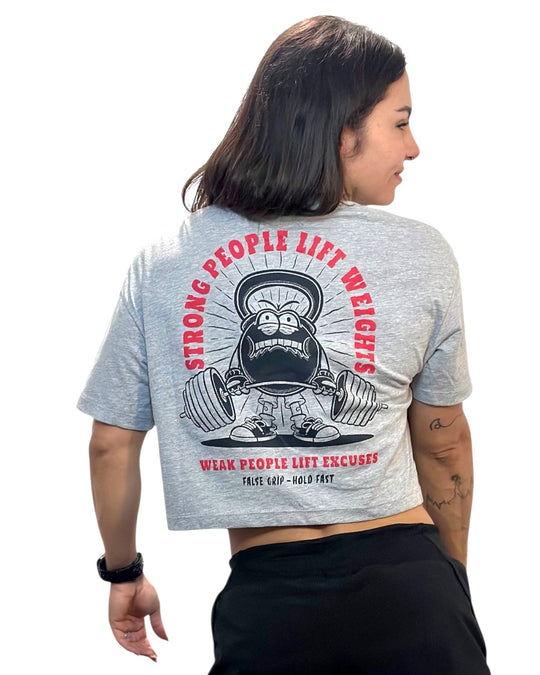 Crop T-Shirt Oversize STRONG PEOPLE | Light Grey - TugaSox Fitness Store