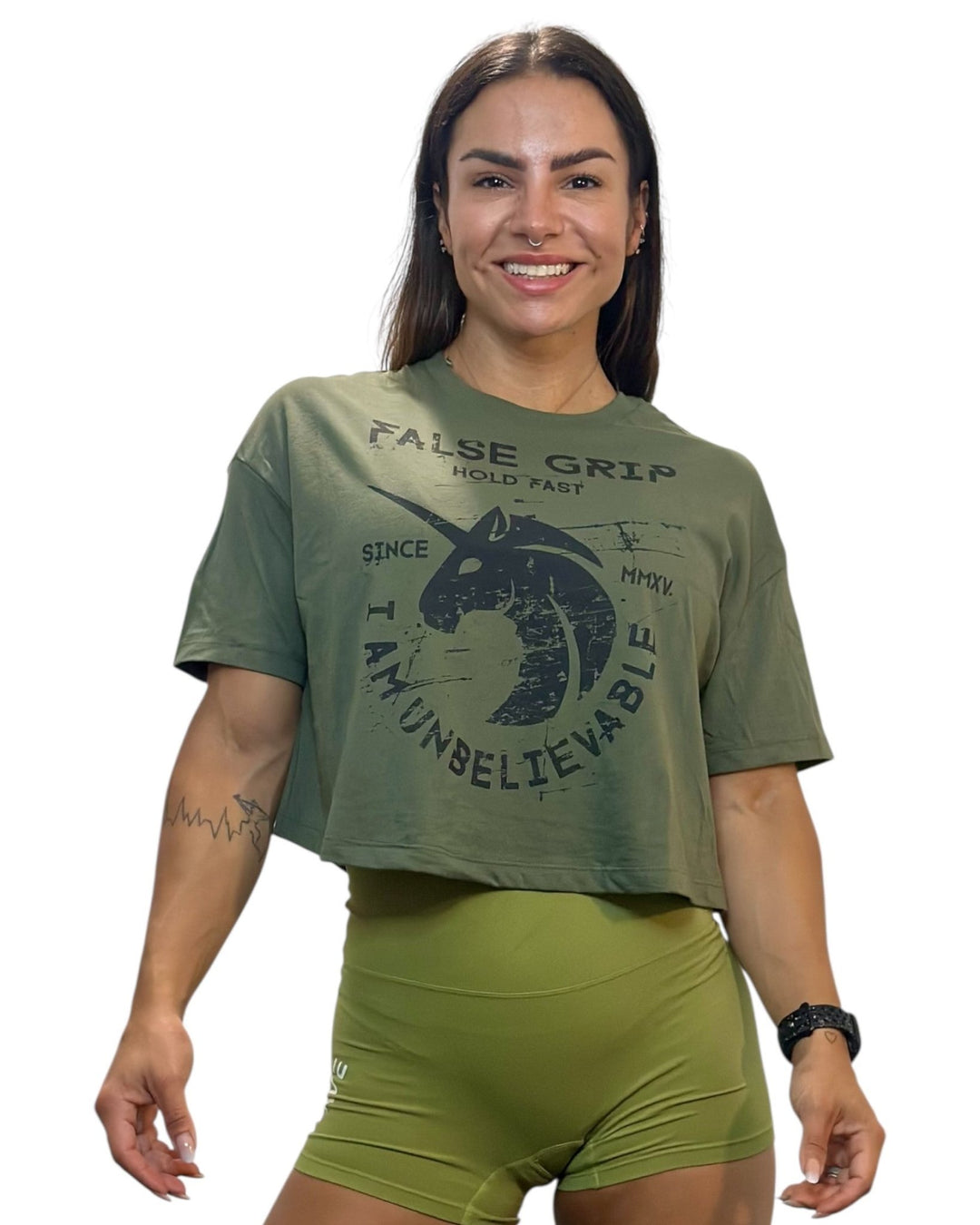 Crop T-Shirt Oversize UNICORN | Military Green - TugaSox Fitness Store