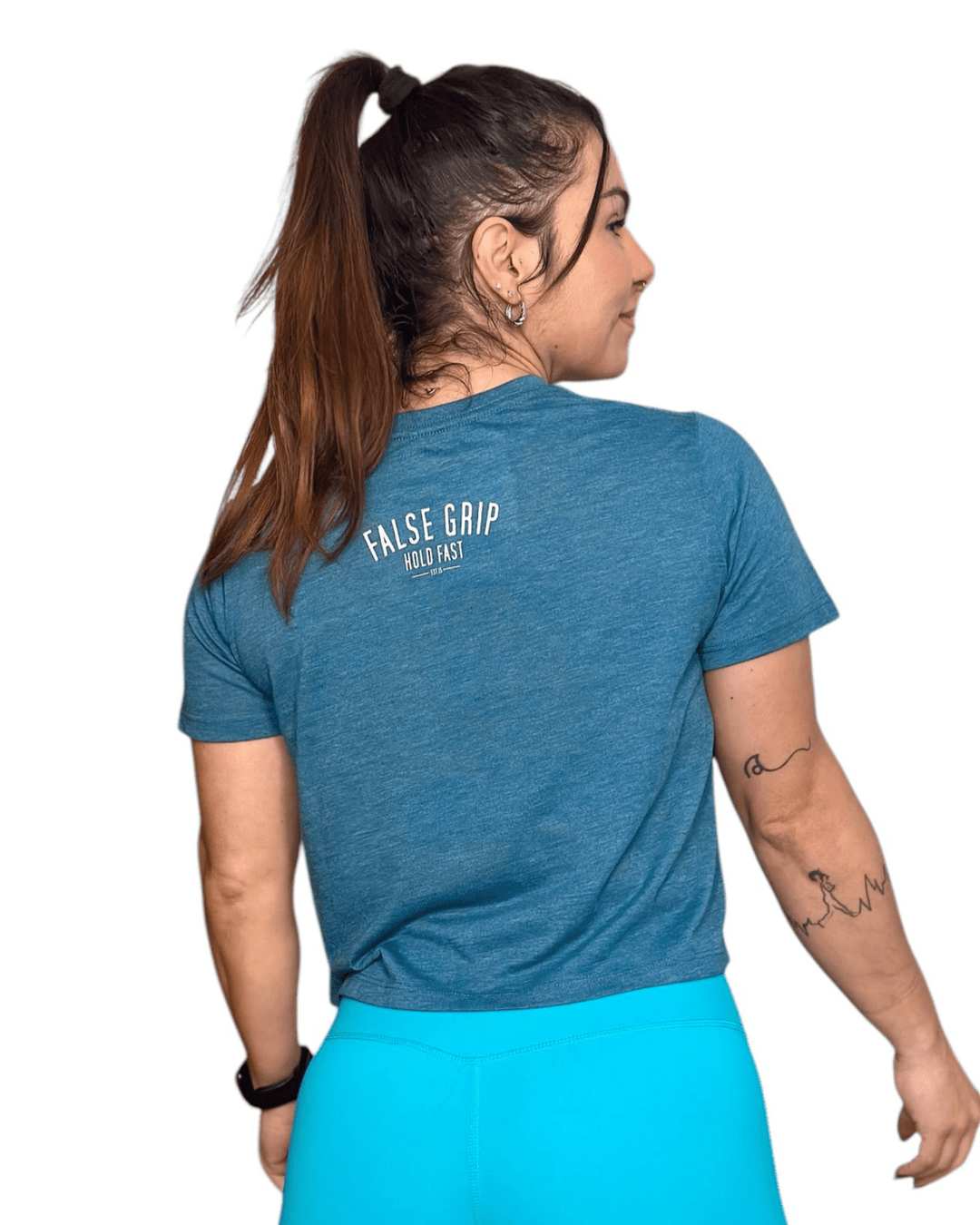Crop T-Shirt WEIGHTS AND PROTEIN SHAKES | Teal - TugaSox Fitness Store