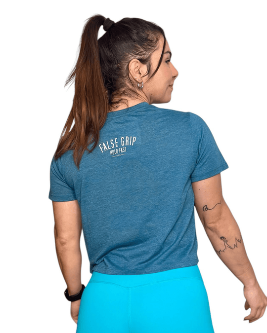 Crop T-Shirt WEIGHTS AND PROTEIN SHAKES | Teal - TugaSox Fitness Store