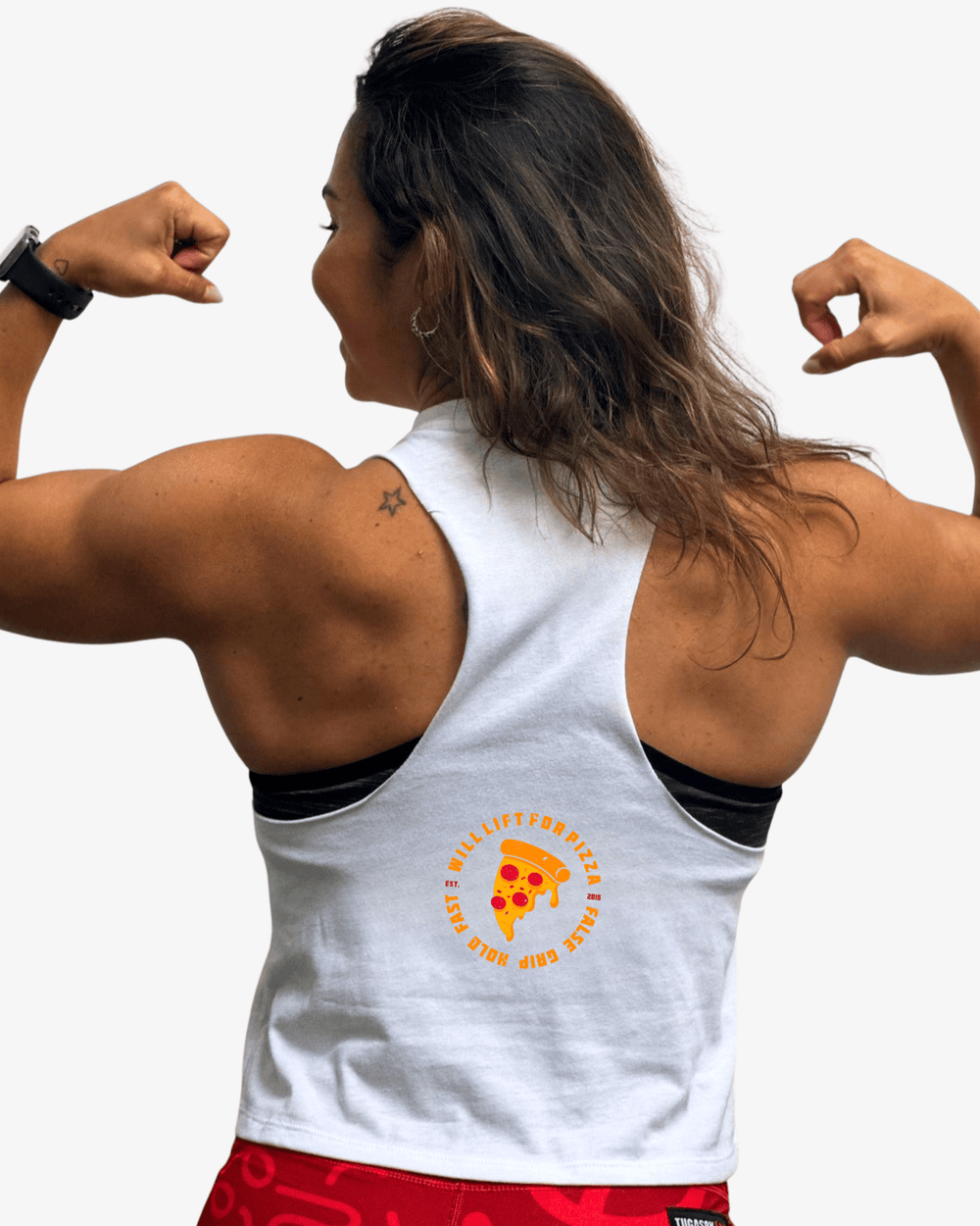 Crop Tank "Will Lift For Pizza" | White - TugaSox Fitness Store
