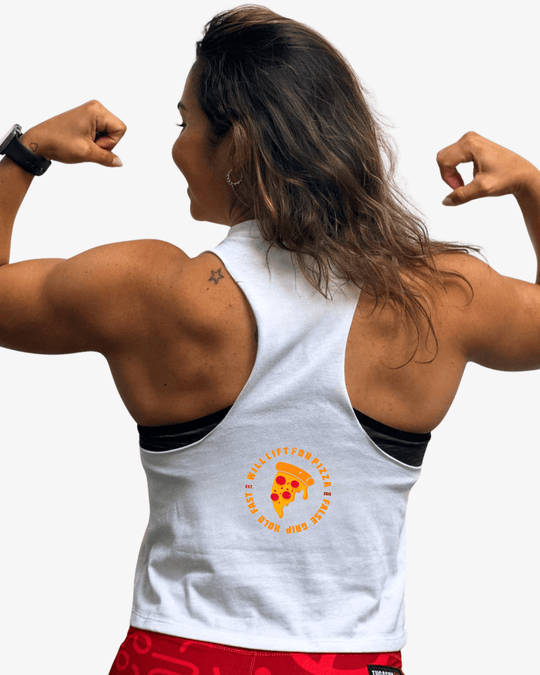 Crop Tank "Will Lift For Pizza" | White - TugaSox Fitness Store