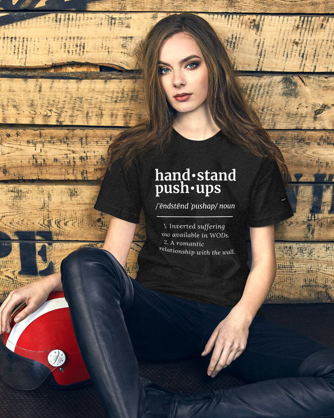 hand stand Push Ups efinition unisex tee frente