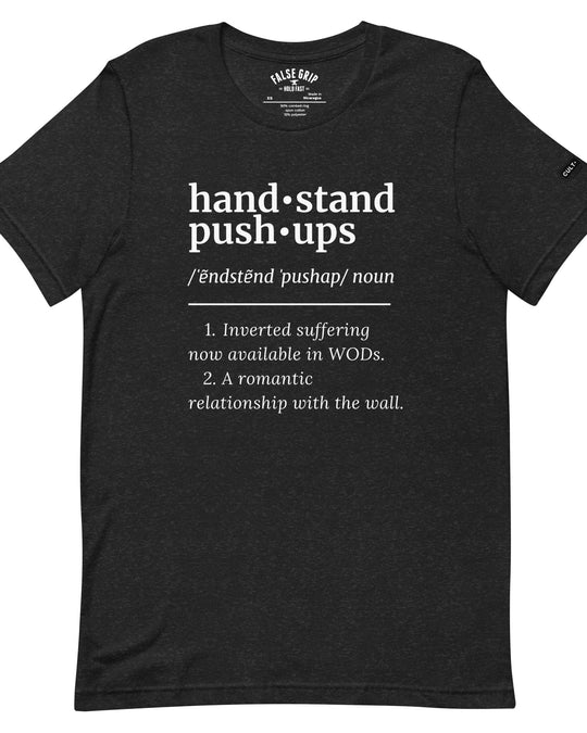hand stand Push Ups efinition unisex tee frente layout