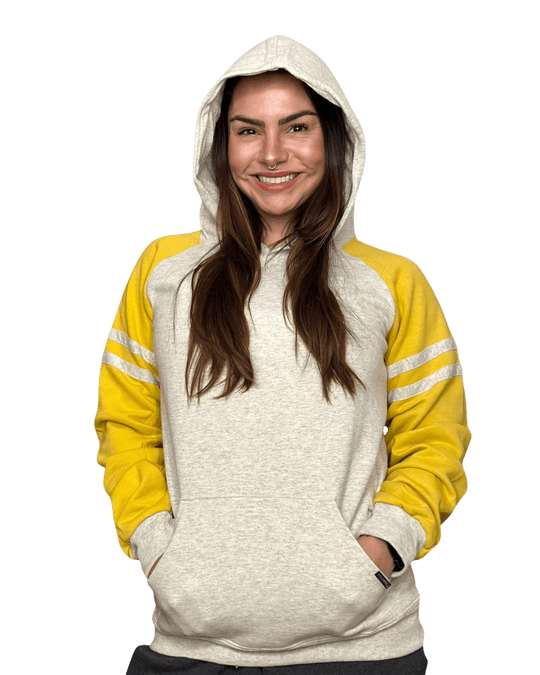 Hoodie Unissexo Retro Varsity – Yellow Stripes | TugaSox - TugaSox Fitness Store