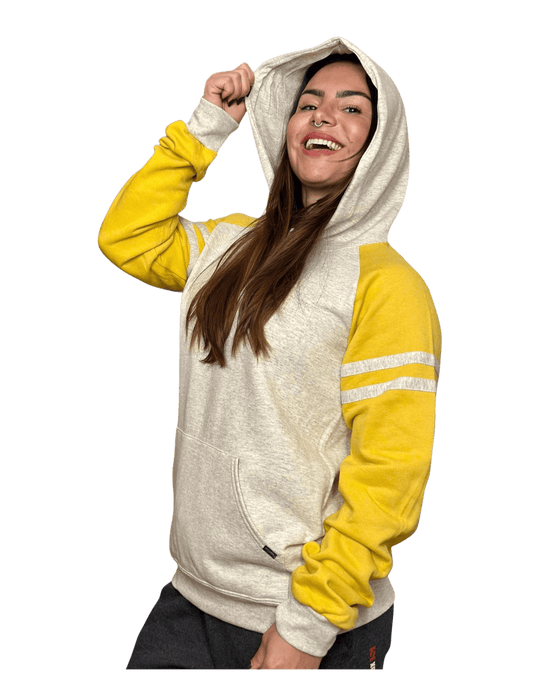 Hoodie Unissexo Retro Varsity – Yellow Stripes | TugaSox - TugaSox Fitness Store