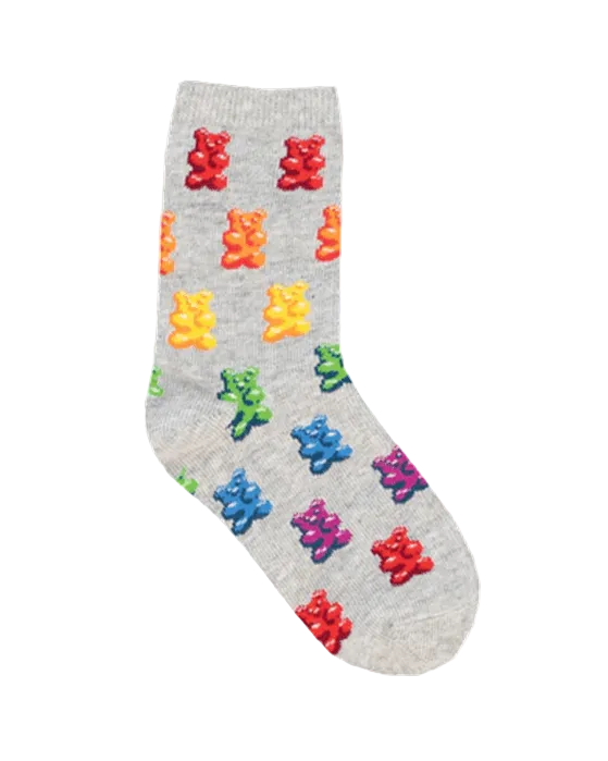 Meias Chewy Bears - Criança da Socksmith em cinzento, com padrão de ursinhos coloridos inspirados em gomas.
