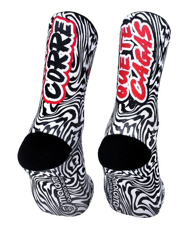 Meias Desportivas Corre Que Te Cagas | Preto & Branco - TugaSox Fitness Store