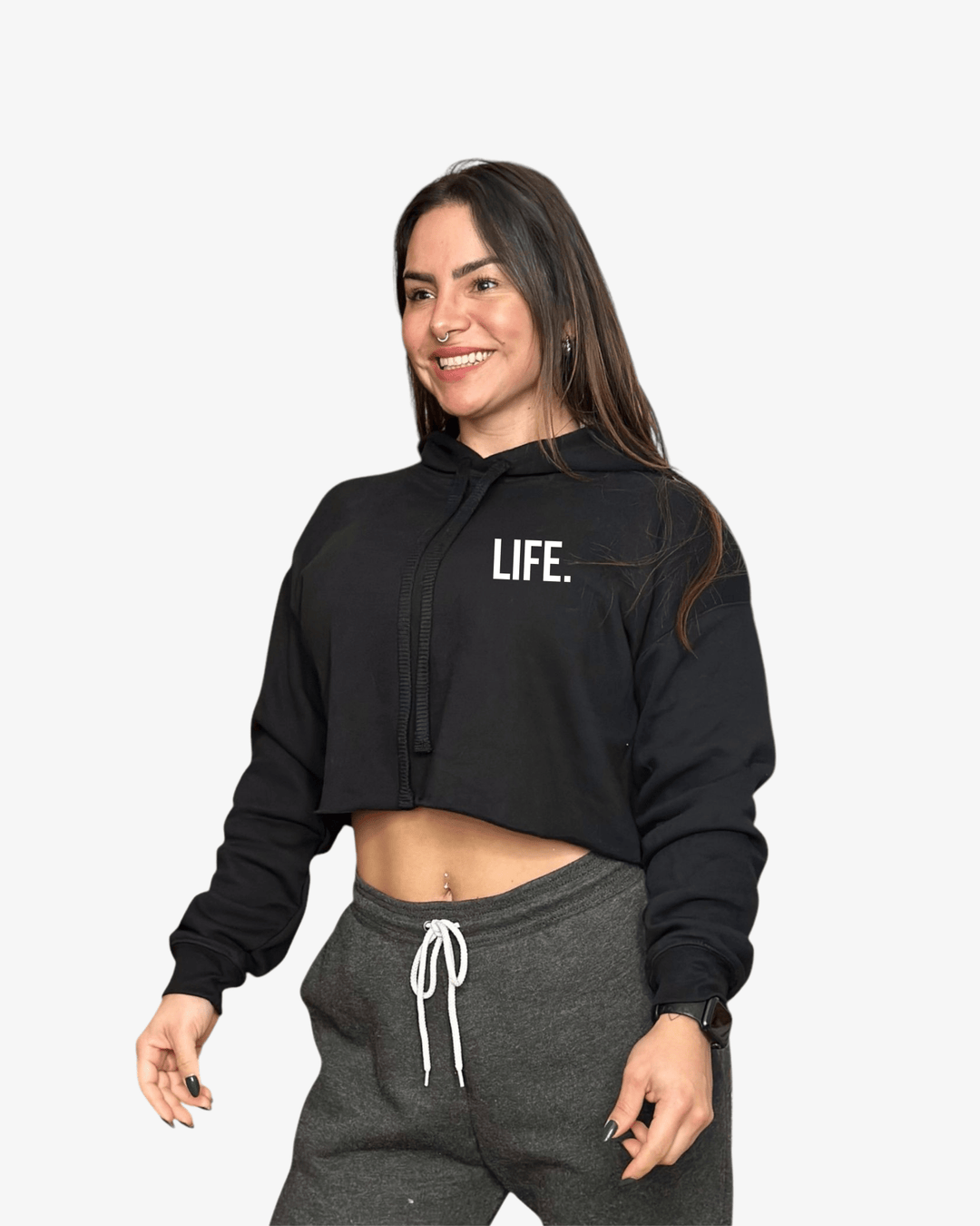 MOVE.EASY - LIFE. Crop Hoodie | Black - TugaSox Fitness Store