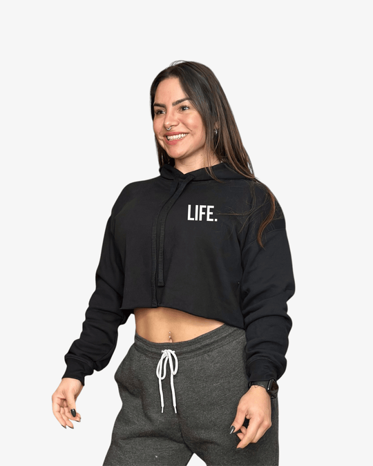 MOVE.EASY - LIFE. Crop Hoodie | Black - TugaSox Fitness Store