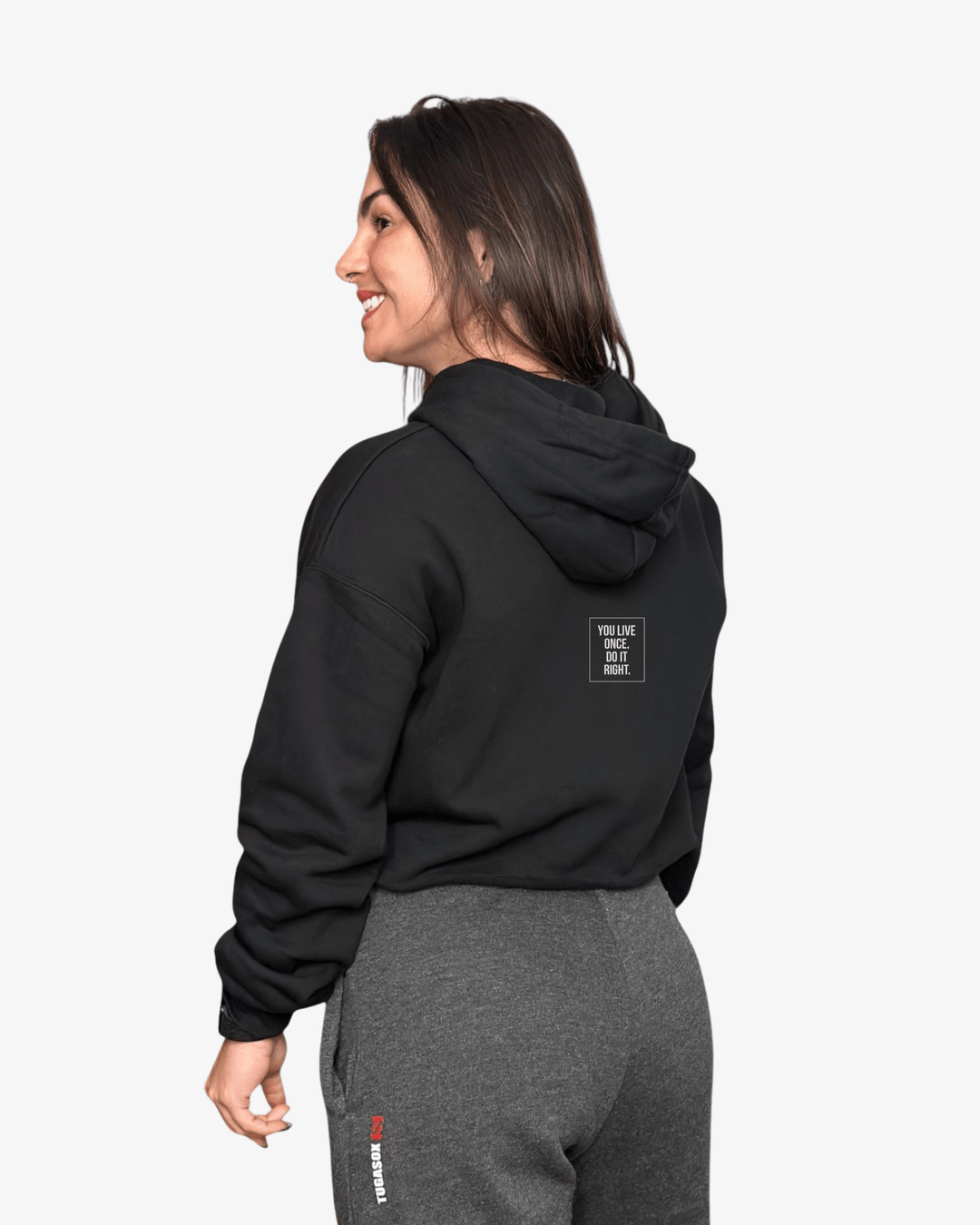 MOVE.EASY - LIFE. Crop Hoodie | Black - TugaSox Fitness Store