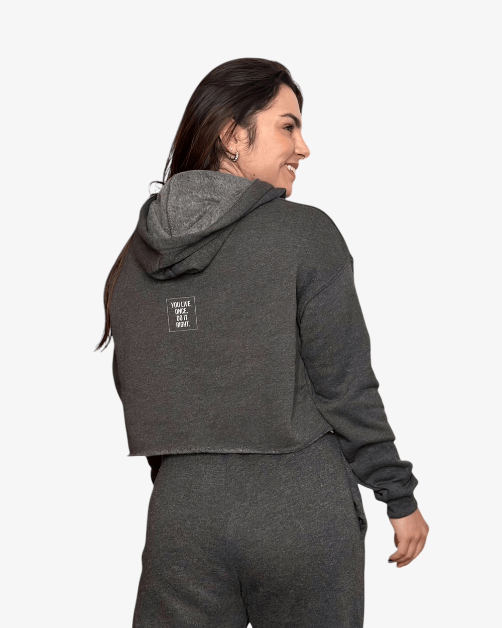 MOVE.EASY - LIFE. Crop Hoodie | Charcoal - TugaSox Fitness Store
