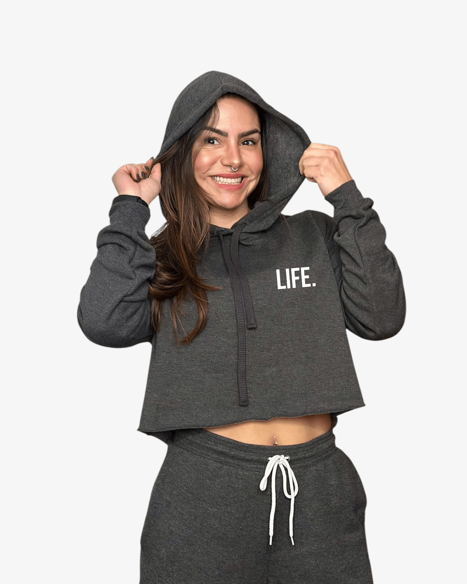 MOVE.EASY - LIFE. Crop Hoodie | Charcoal - TugaSox Fitness Store