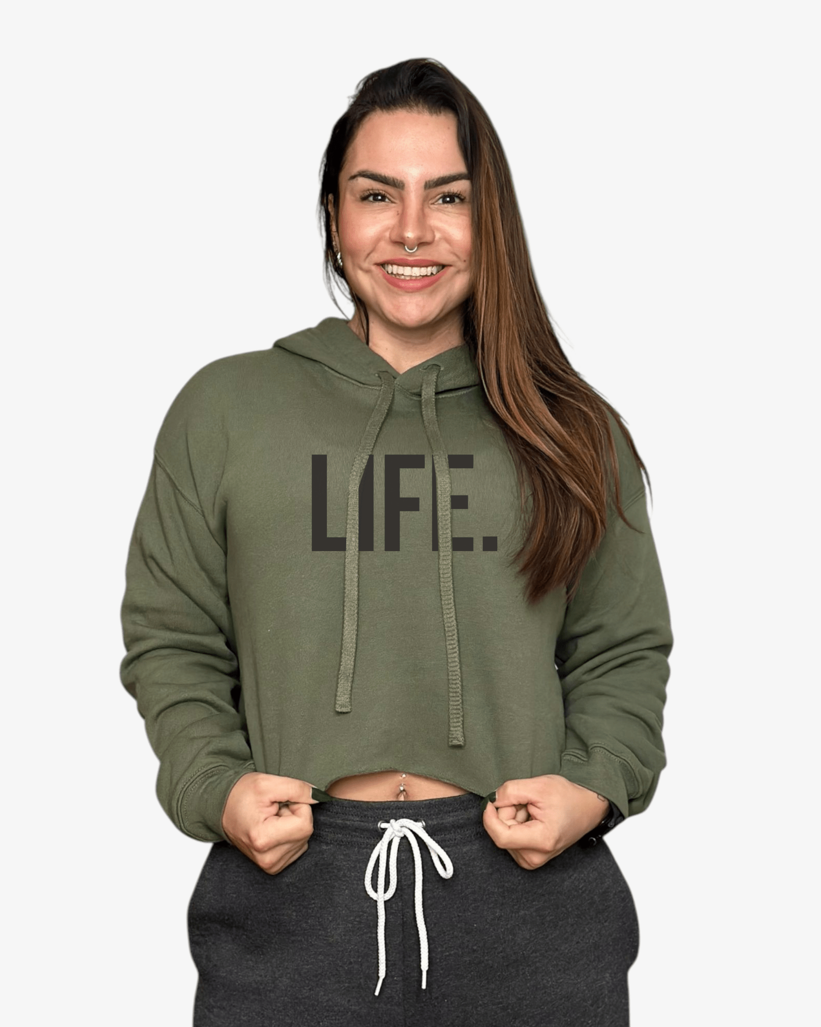 MOVE.EASY - LIFE. Crop Hoodie | Olive - TugaSox Fitness Store