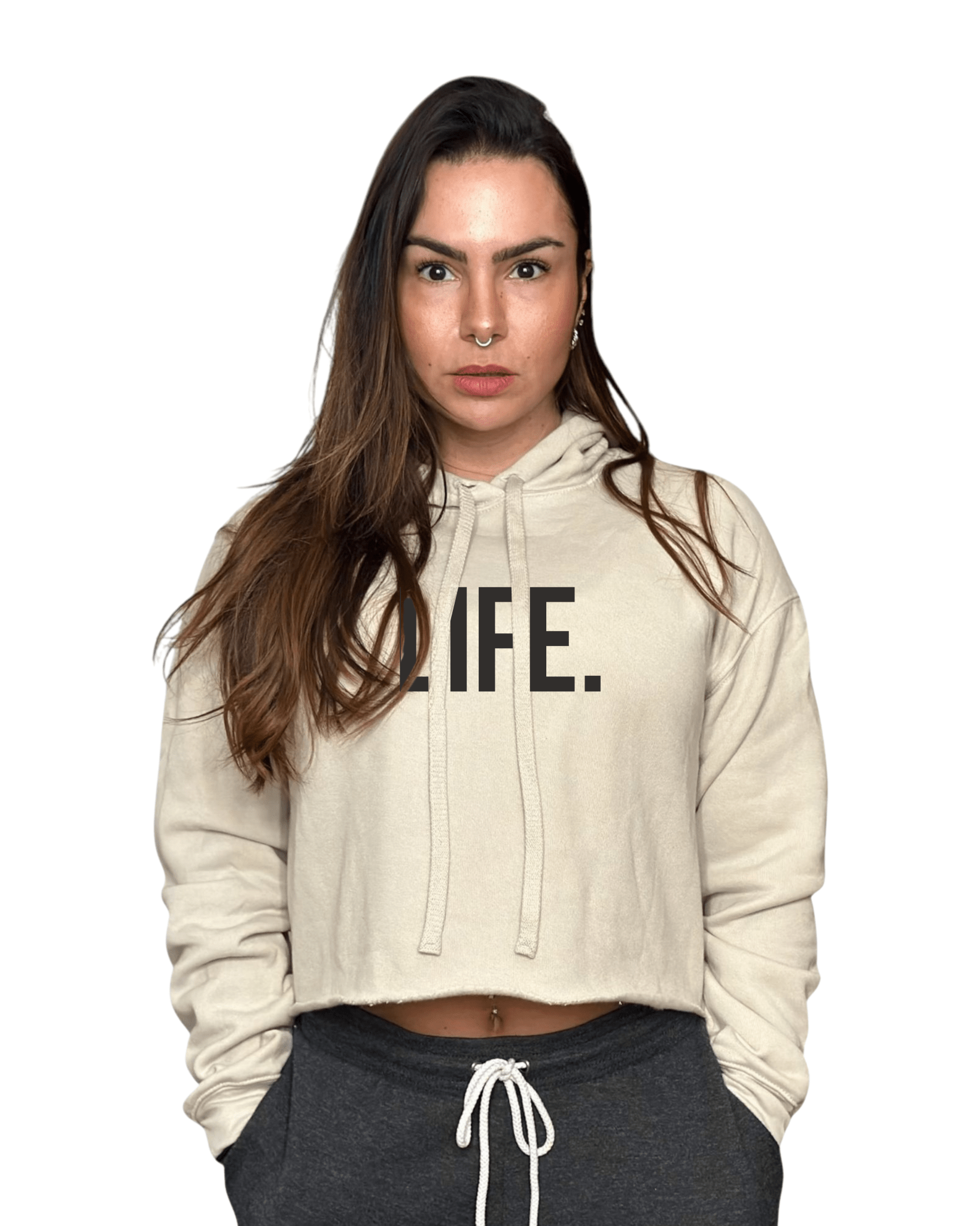 MOVE.EASY - LIFE. Crop Hoodie | Sand - TugaSox Fitness Store