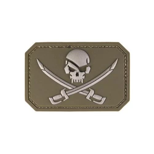 Olive Green PVC Pirate Skull with swords 3D Patch