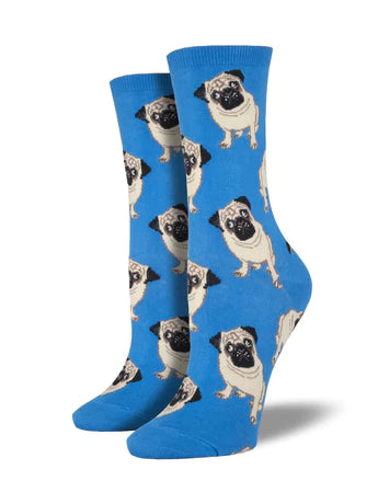 Pugs - Blue - Ladies Crew Socks